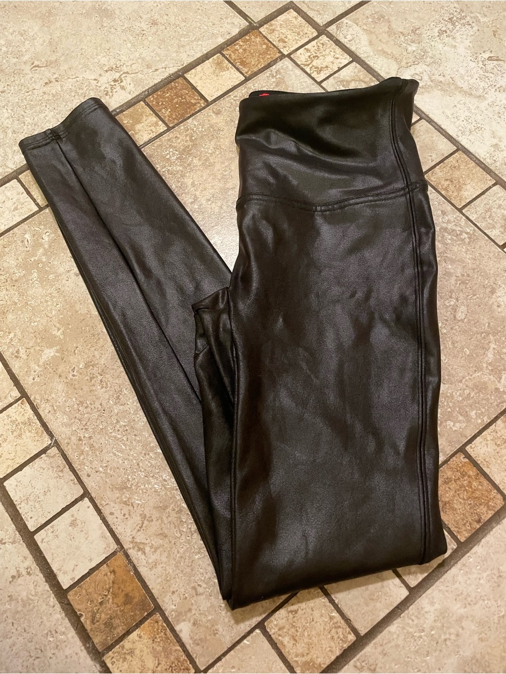 EUC SPANX Black Faux Leather Leggings, size M